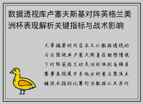 数据透视库卢塞夫斯基对阵英格兰美洲杯表现解析关键指标与战术影响 数据透视库卢塞夫斯基对阵英格兰美洲杯表现解析关键指标与战术影响